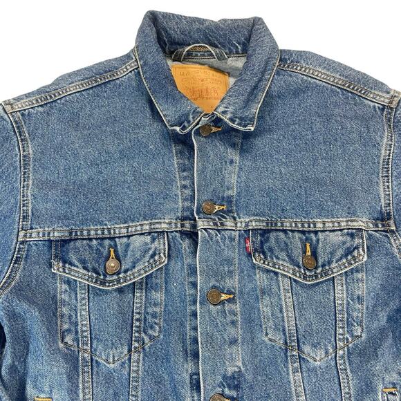 Vintage 90s Levi's Denim Trucker Jacket Mens Size M Made in USA 70507-0389 Retro - Picture 2 of 16